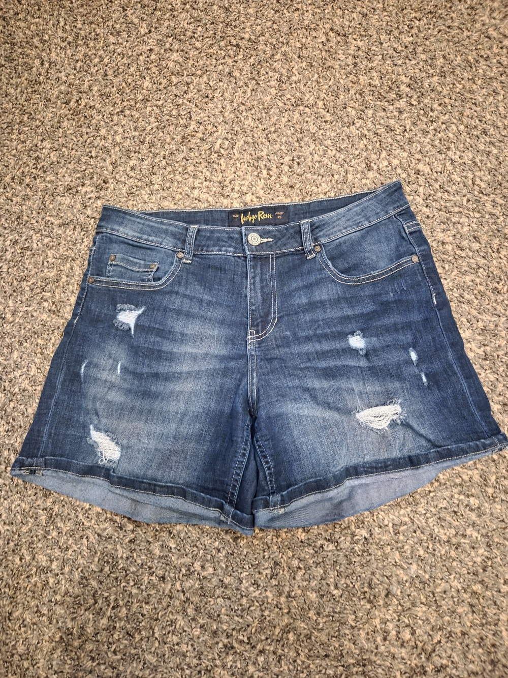 Indigo Rein Faded Distressed Denim Shorts - Blue Wash